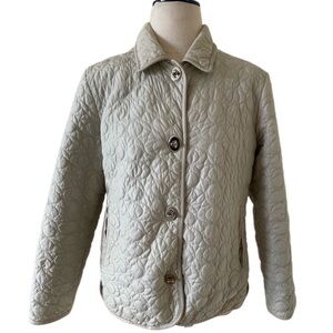 Coach Signature quilted jacket leather trim medium lightweight off white cream